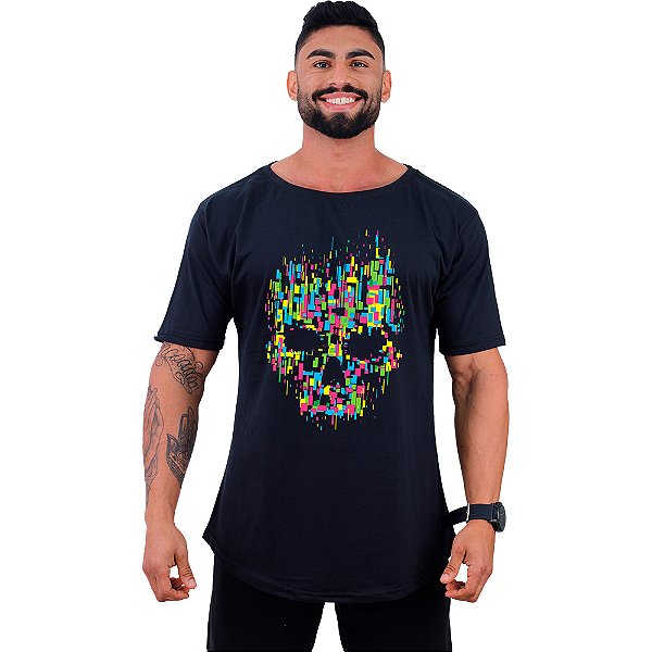 Camiseta Morcegão Masculina MXD Conceito Caveira Formas Geométricas