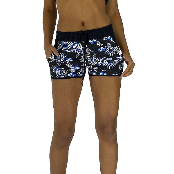 Shortinho Feminino Moletom MXD Conceito Floral Azul