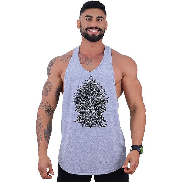 Regata Longline Super Cavada Masculina MXD Conceito Skull Indian
