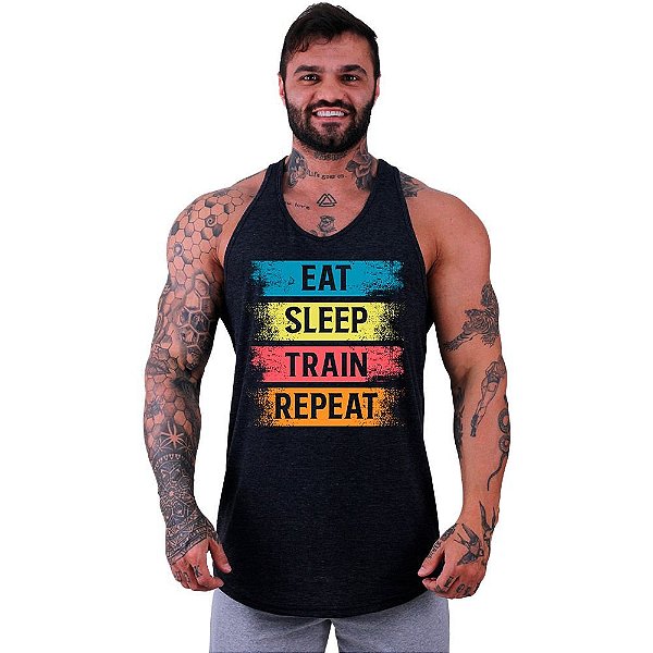 Regata Longline Masculina MXD Conceito Eat Sleep Train Repeat
