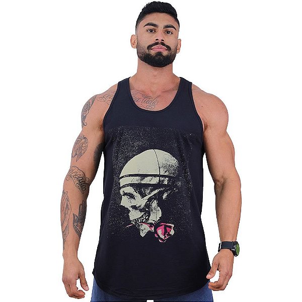 Regata Longline Masculina MXD Conceito Limitada Caveira Flor na boca