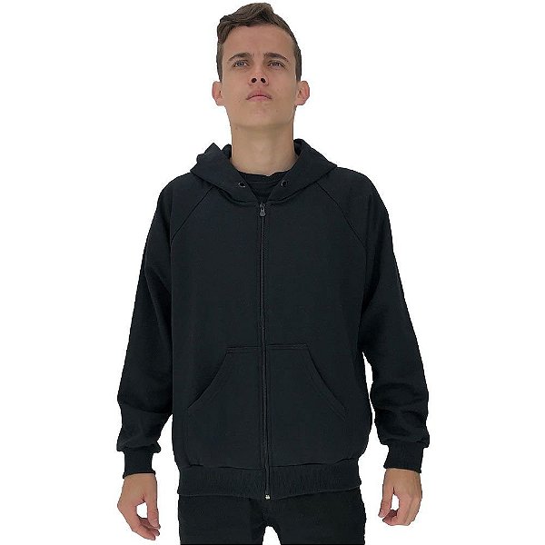 Jaqueta Moletom com Zíper Masculina MXD Conceito Preto Básico