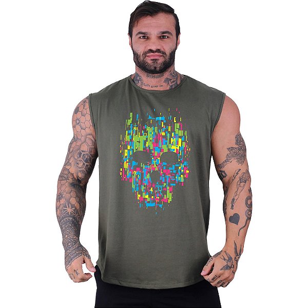 Regata Machão Longline Sem Manga MXD Conceito Caveira Formas Geométricas