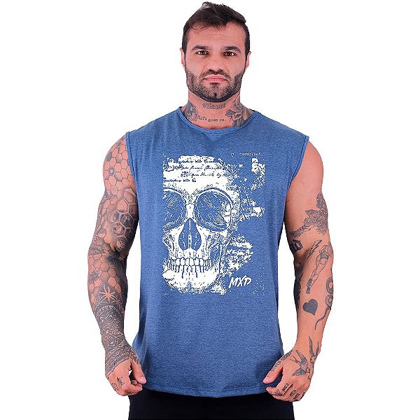 Regata Machão Longline Sem Manga MXD Conceito Caveiras Escritas