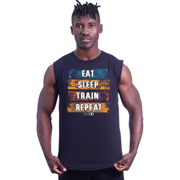 Regata Machão Longline Sem Manga MXD Conceito Eat Sleep Train Repeat