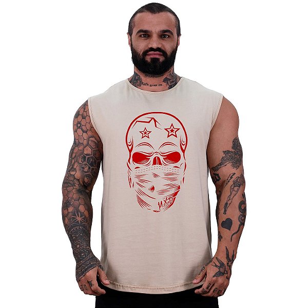 Regata Machão Longline Sem Manga MXD Conceito Red Skull Mask