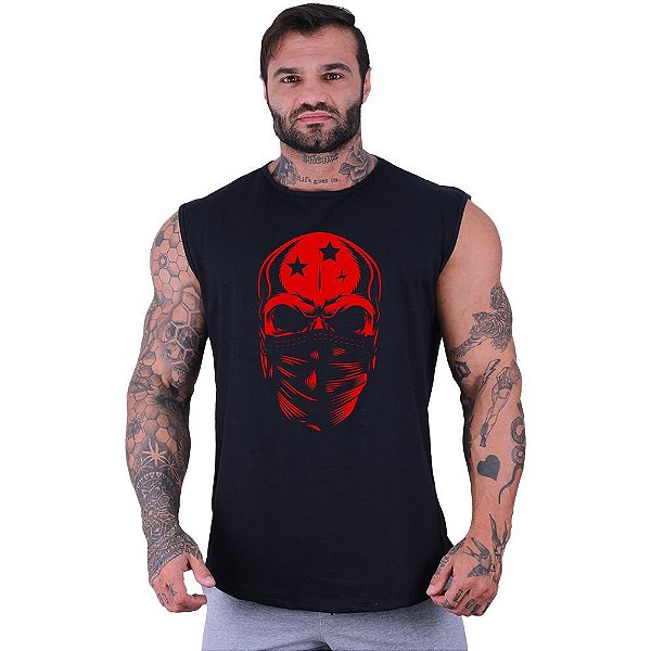 Regata Machão Longline Sem Manga MXD Conceito Red Skull Mask