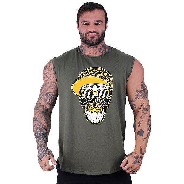 Regata Machão Longline Sem Manga MXD Conceito Skull Gold Teeth