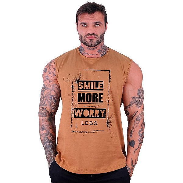 Regata Machão Longline Sem Manga MXD Conceito Smile More Worry Less