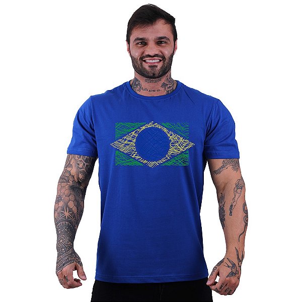Camiseta Tradicional Masculina MXD Conceito Bandeira Brasil Rabiscos