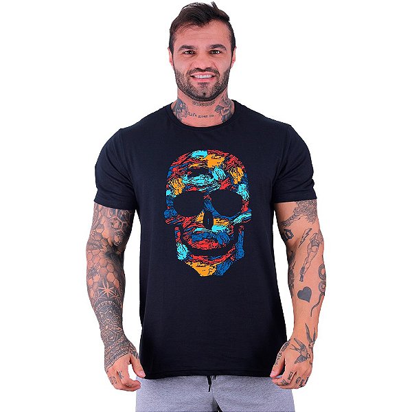 Camiseta Tradicional Masculina Manga Curta MXD Conceito Caveira Abstrata