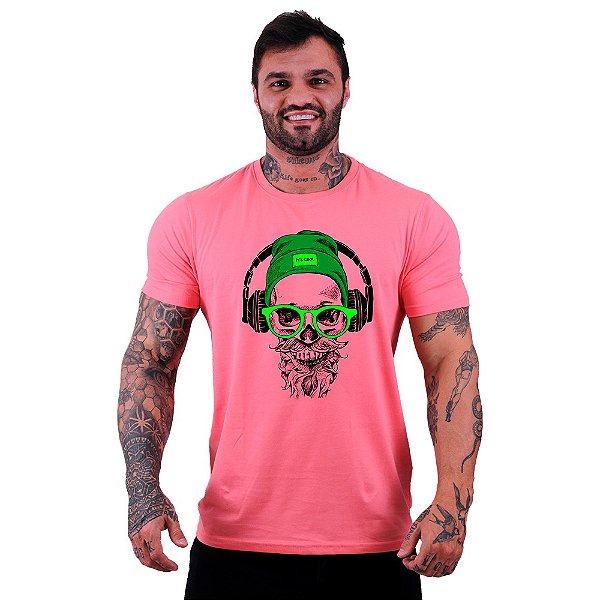 Camiseta Tradicional Masculina Manga Curta MXD Conceito Caveira com Fone de Ouvido
