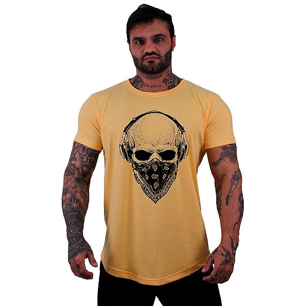 Camiseta Longline Manga Curta MXD Conceito Caveira Com Bandana