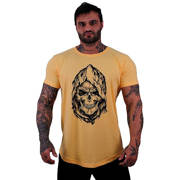 Camiseta Longline Manga Curta MXD Conceito Caveira Com Capuz