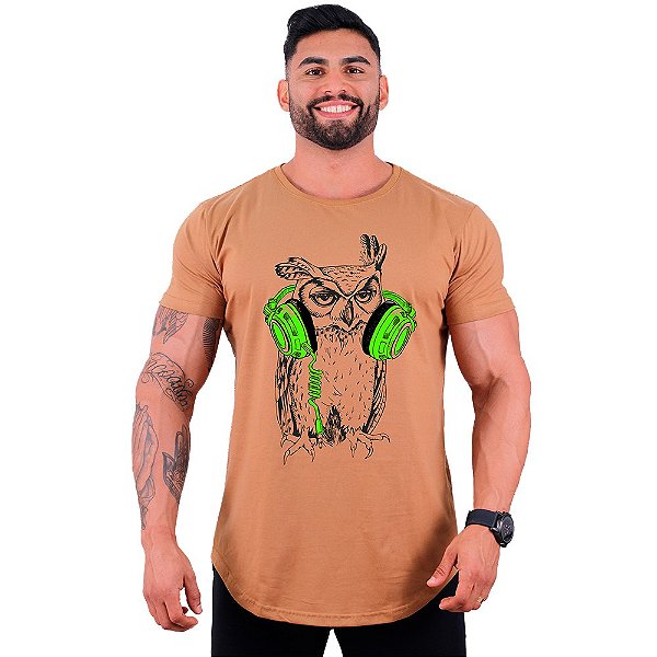 Camiseta Longline Manga Curta MXD Conceito Coruja com Fone