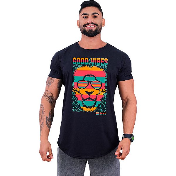 Camiseta Longline Manga Curta MXD Conceito Lion Good Vibes