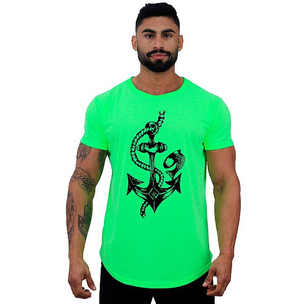 Camiseta Longline Masculina Manga Curta MXD Conceito Âncora Com Peixe