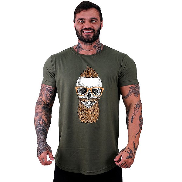 Camiseta Longline Masculina Manga Curta MXD Conceito Caveira Moicano