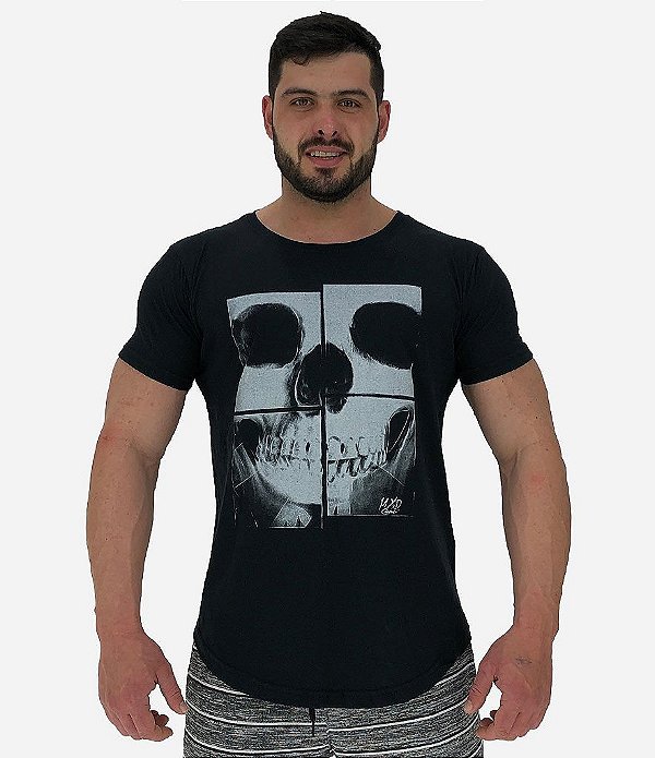 Camiseta Longline Masculina Manga Curta MXD Conceito Caveira Mosaico