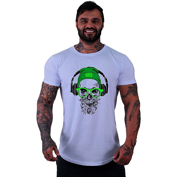 Camiseta Longline Masculina Manga Curta MXD Conceito Green Glasses Skull