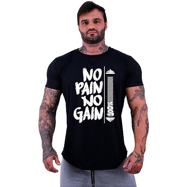 Camiseta Longline Masculina Manga Curta MXD Conceito No Pain No Gain 100%