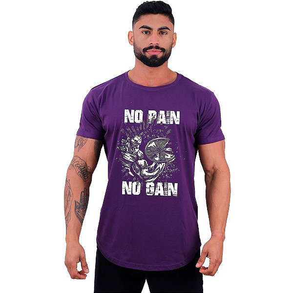 Camiseta Longline Masculina Manga Curta MXD Conceito No Pain No Gain Arms
