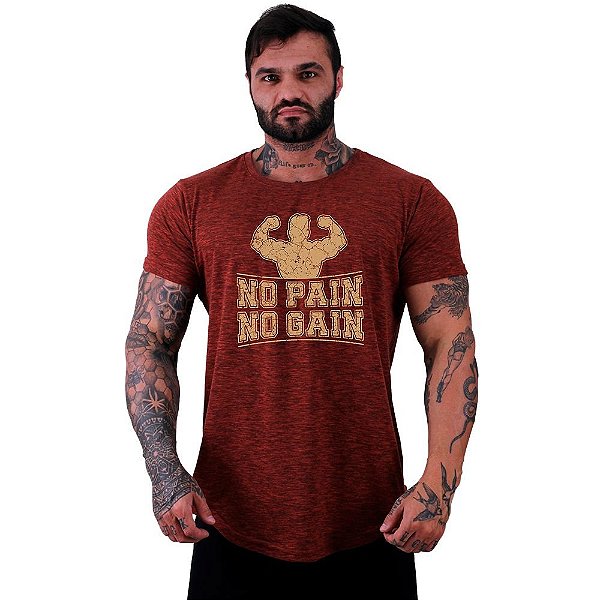Camiseta Longline Masculina Manga Curta MXD Conceito No Pain No Gain Strong