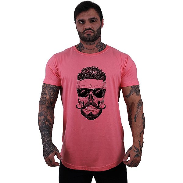 Camiseta Longline Masculina Manga Curta MXD Conceito Stylish Skull