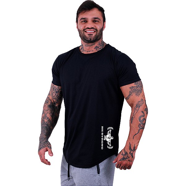 Camiseta Longline Masculina MXD Conceito Estampa Lateral Be Strong
