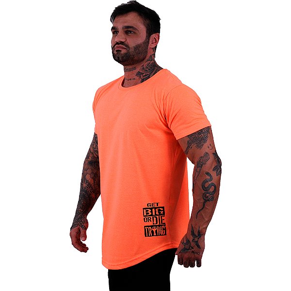 Camiseta Longline Masculina MXD Conceito Estampa Lateral Get Big Or Die Traing
