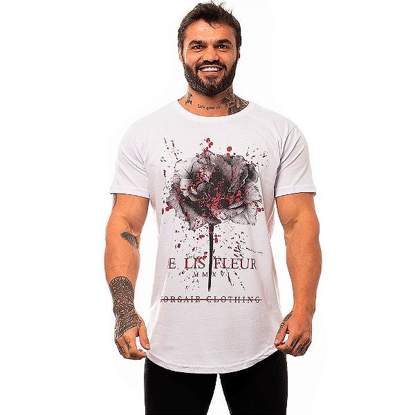 Camiseta Longline Masculina MXD Conceito Limitada De Lis Fleur Flower Black & Red