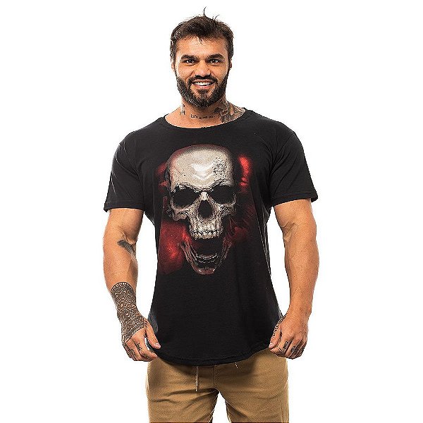 Camiseta Longline Masculina MXD Conceito Limitada Evil Skull
