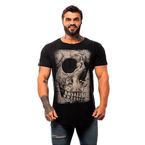 Camiseta Longline Masculina MXD Conceito Limitada Old Skull Caveira