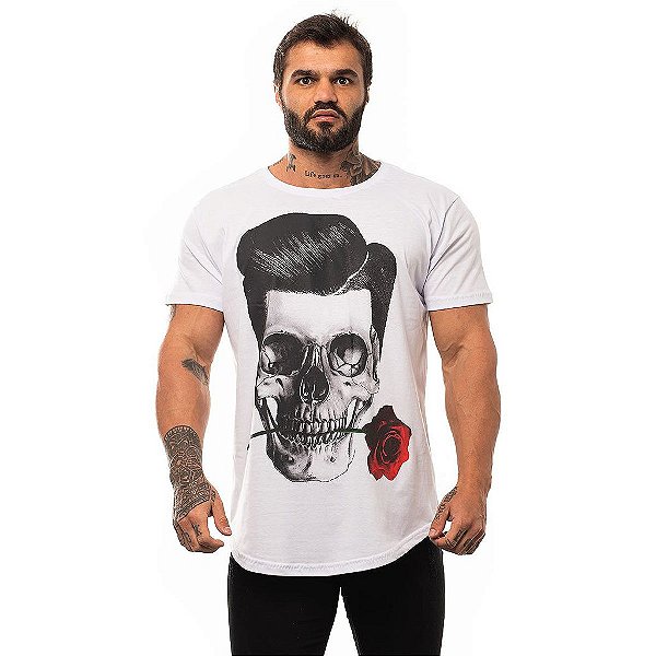 Camiseta Longline Masculina MXD Conceito Limitada Romantic Skull