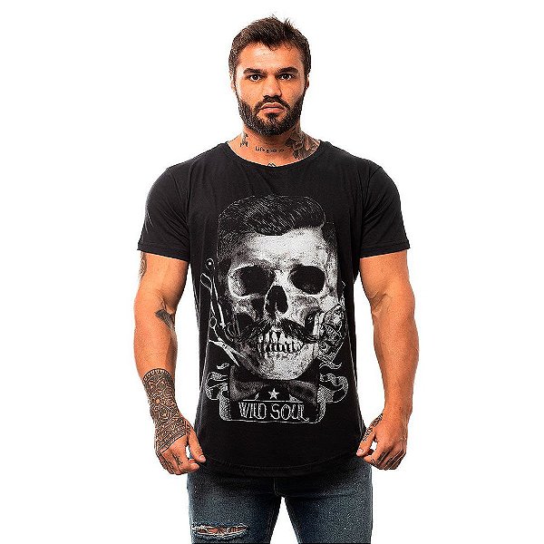 Camiseta Longline Masculina MXD Conceito Limitada Wild Soul Caveira