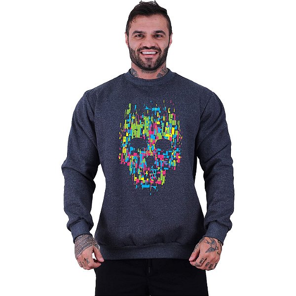 Blusa Moletom Basic Masculina MXD Conceito Sem Touca Caveira Abstrata