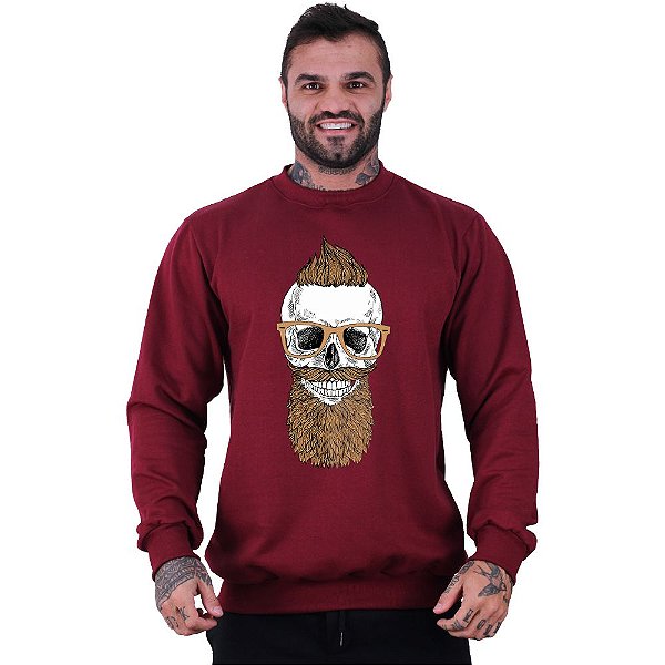 Blusa Moletom Basic Masculina MXD Conceito Sem Touca Caveira Barba
