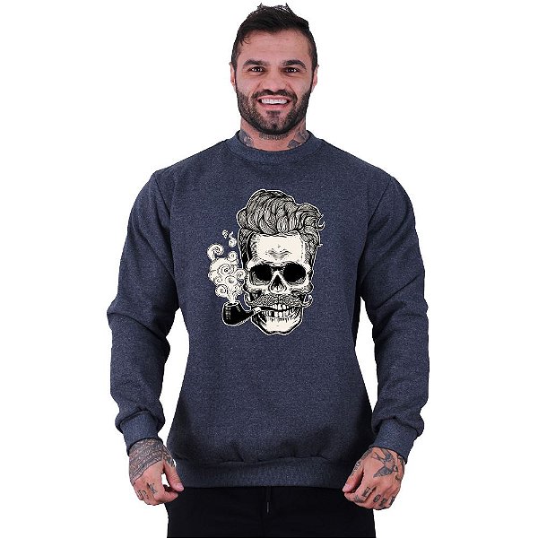 Blusa Moletom Basic Masculina MXD Conceito Sem Touca Caveira Cachimbo