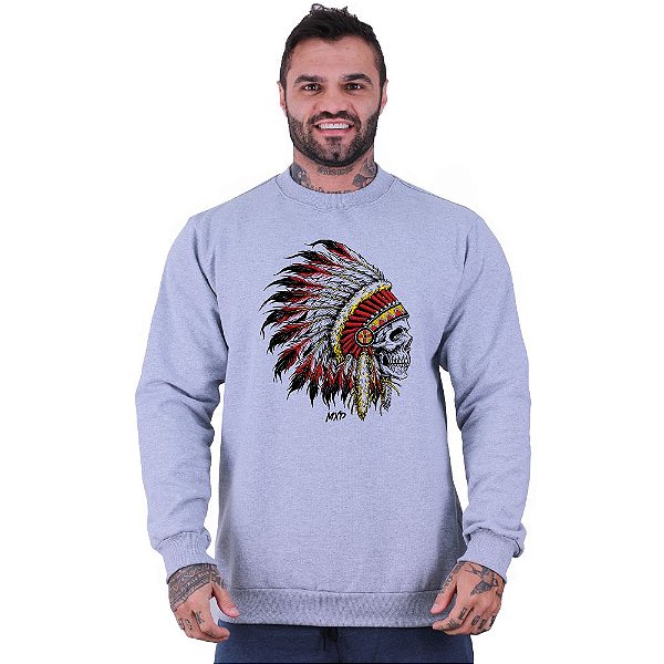 Blusa Moletom Basic Masculina MXD Conceito Sem Touca Caveira Cocar