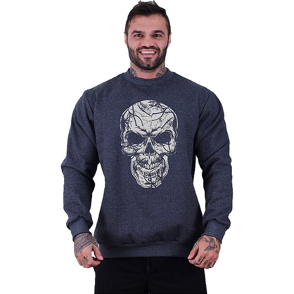 Blusa Moletom Basic Masculina MXD Conceito Sem Touca Caveira Estilhaço
