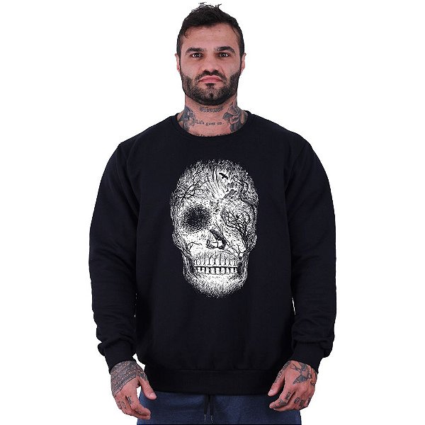 Blusa Moletom Basic Masculina MXD Conceito Sem Touca Caveira Florestal