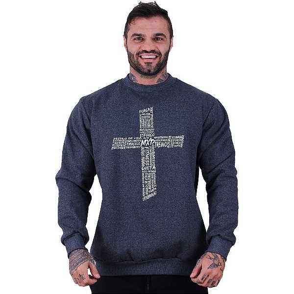 Blusa Moletom Basic Masculina MXD Conceito Sem Touca Crucifixo Motivacional