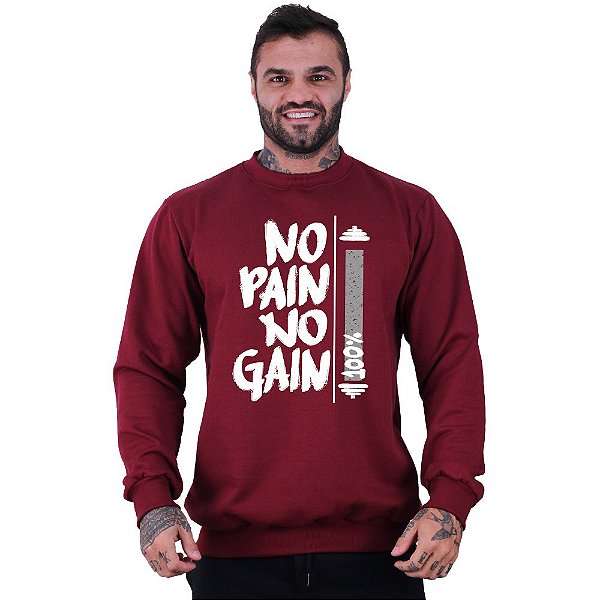 Blusa Moletom Basic Masculina MXD Conceito Sem Touca No Pain No Gain 100%