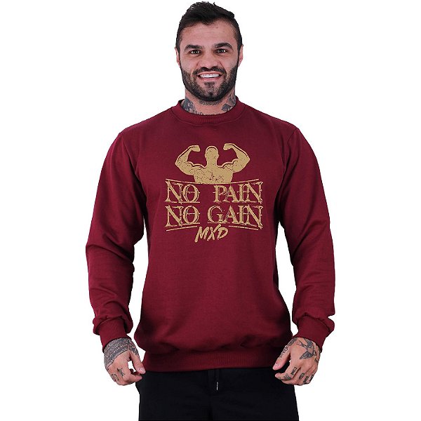 Blusa Moletom Basic Masculina MXD Conceito Sem Touca Strong No Pain No Gain