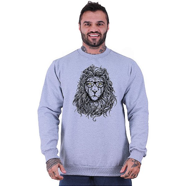 Blusa Moletom Basic Masculina MXD Conceito Sem Touca Yellow Eyes Lion