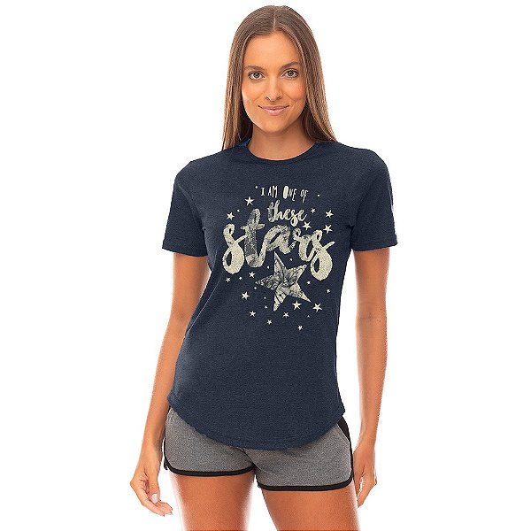 Camiseta Longline Feminina MXD Conceito Iam One Of These Stars Eu Sou Uma Estrela