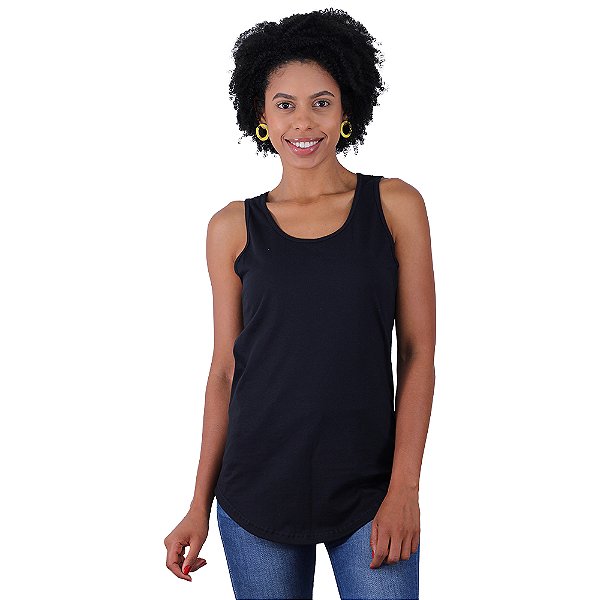 Regata Longline Feminina MXD Conceito Preta Básico