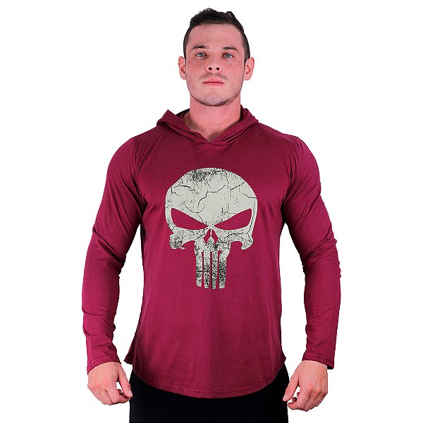 Camiseta Manga Longa Longline Com Touca MXD Conceito Justiceiro