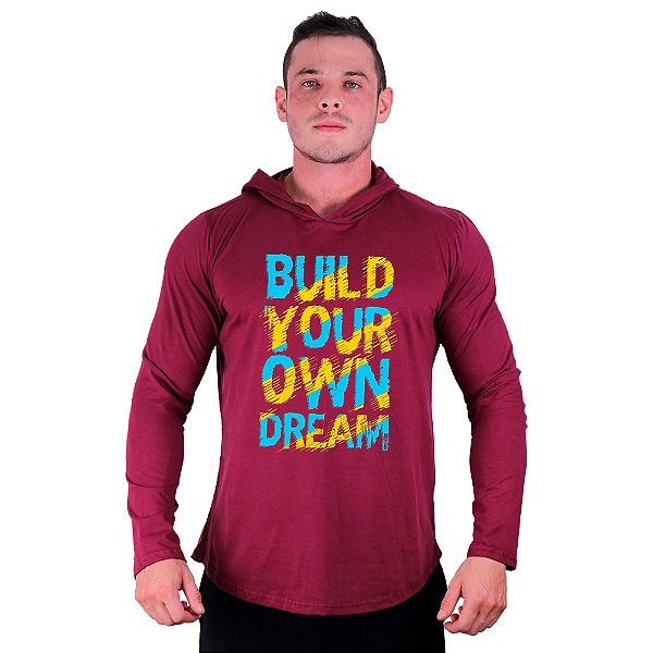 Camiseta Manga Longa Longline Com Touca MXD Conceito Build Your Own Dream