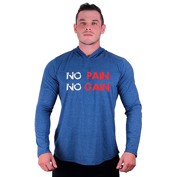 Camiseta Manga Longa Longline Com Touca MXD Conceito NO PAIN NO GAIN corroído